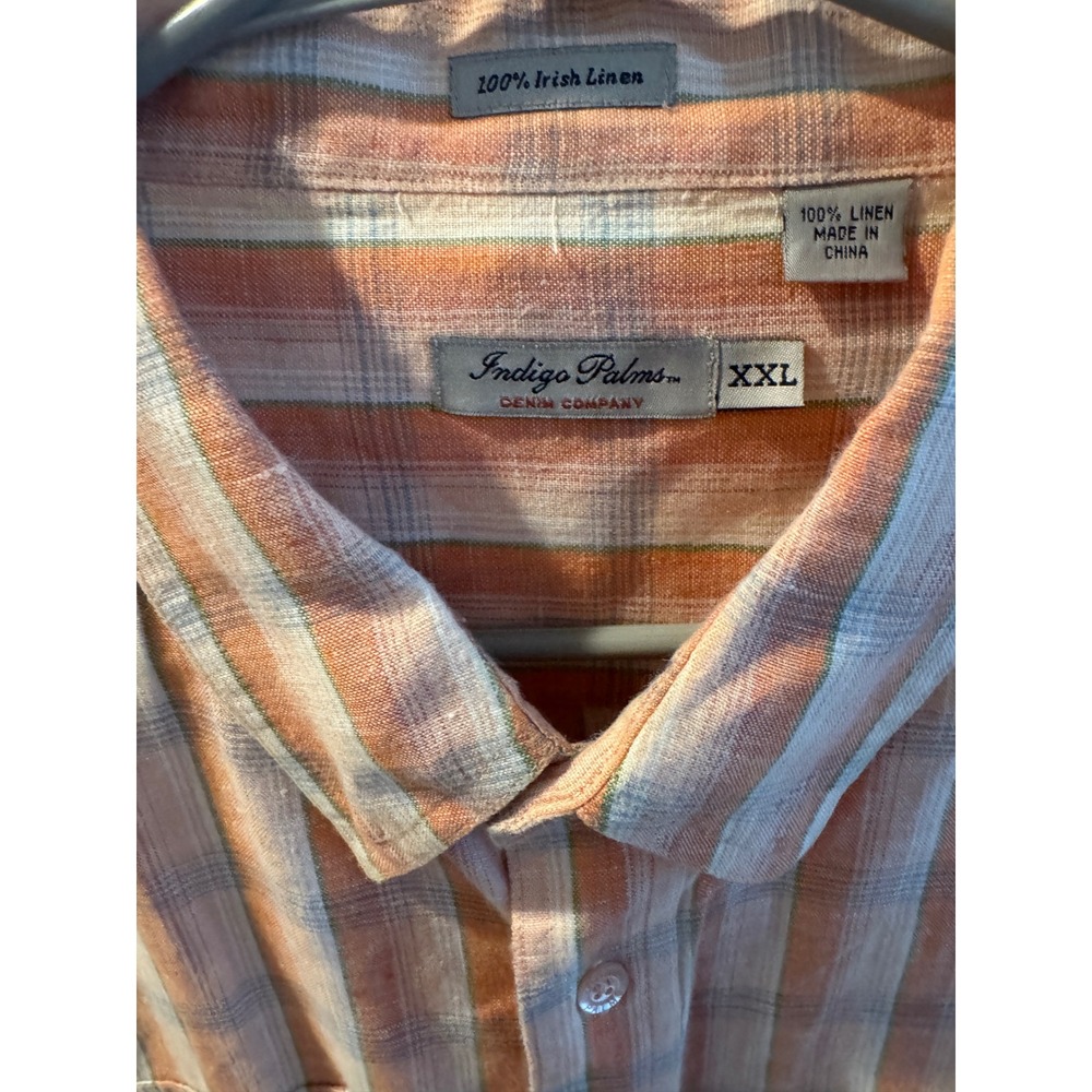 Indigo Palms Tommy Bahama  100% Irish Linen  Button Down Mens XXL Orange Blue